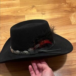 Akubra Black Felt Western Hat with Feather and Concho Band